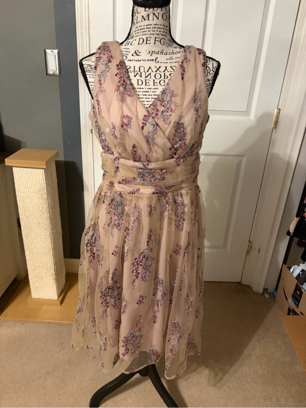 Scarlett Blush Pink Floral-Embroidered Midi Dress